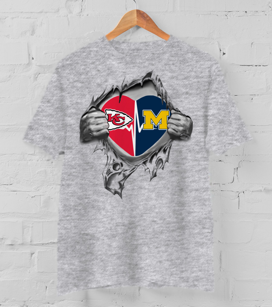 Michigan Wolverines Kansas City Chiefs Heartbeat T-Shirt