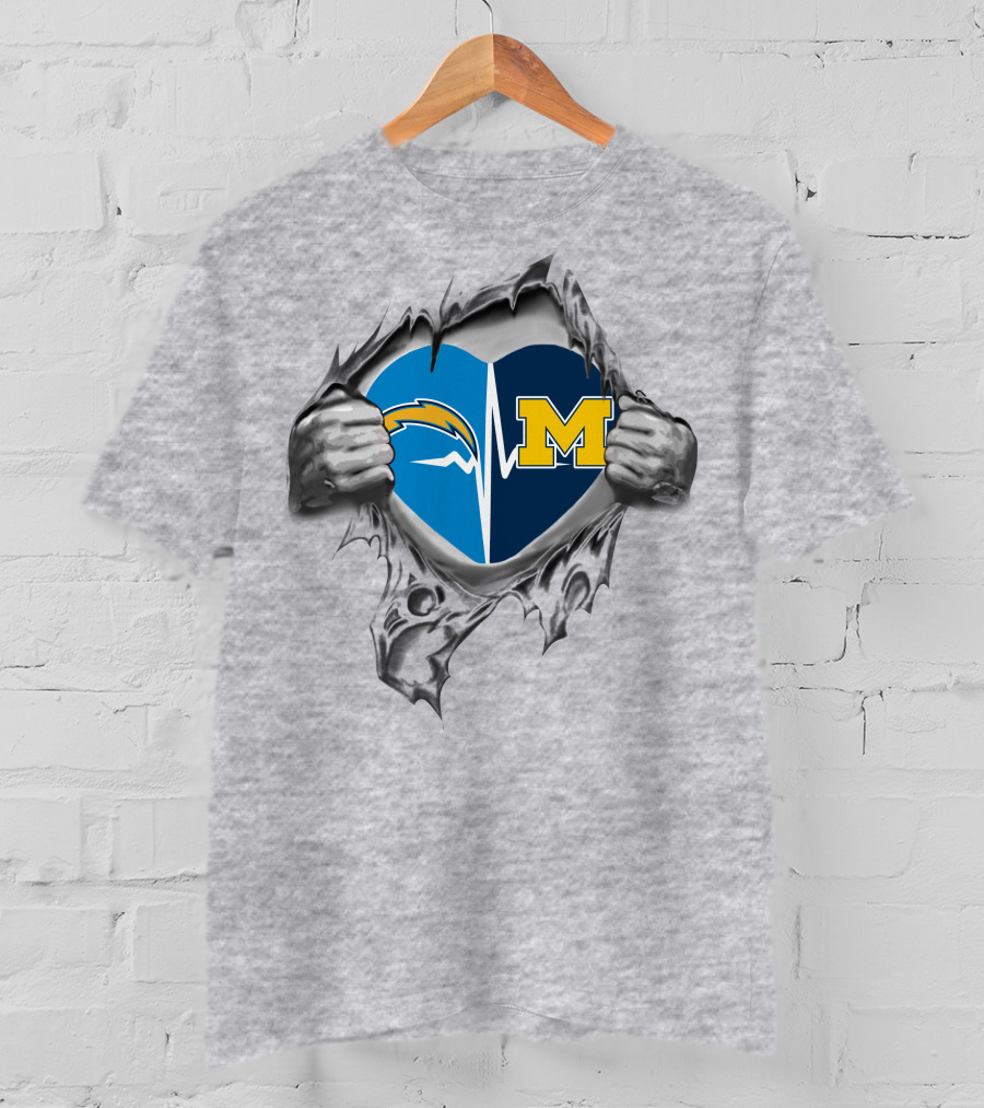 Michigan Wolverines Los Angeles Chargers Heartbeat Rip T-Shirt