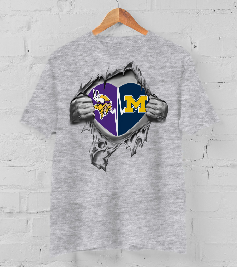 Minnesota Vikings Michigan Wolverines Heartbeat Logo Fusion T-Shirt