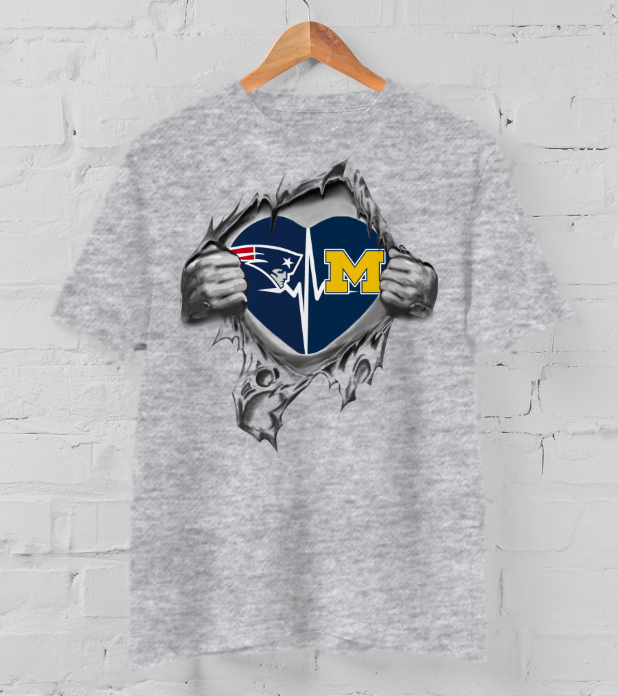Michigan Wolverines New England Patriots Heart T-Shirt