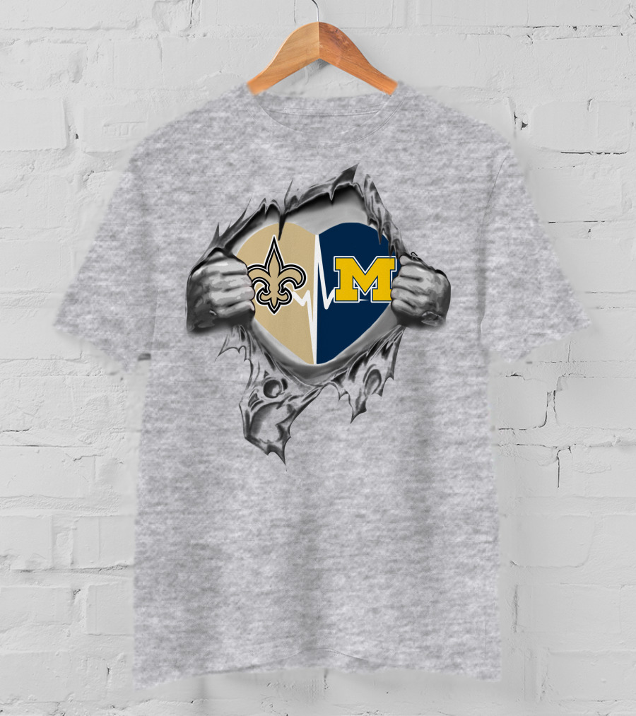 Michigan Wolverines New Orleans Saints Heartbeat Fusion T-Shirt