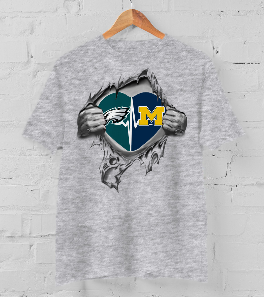 Michigan Wolverines Heartbeat Philadelphia Eagles Fusion T-Shirt