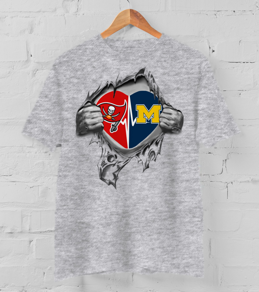Heart Of Michigan Wolverines Tampa Bay Buccaneers Dual Fan T-Shirt