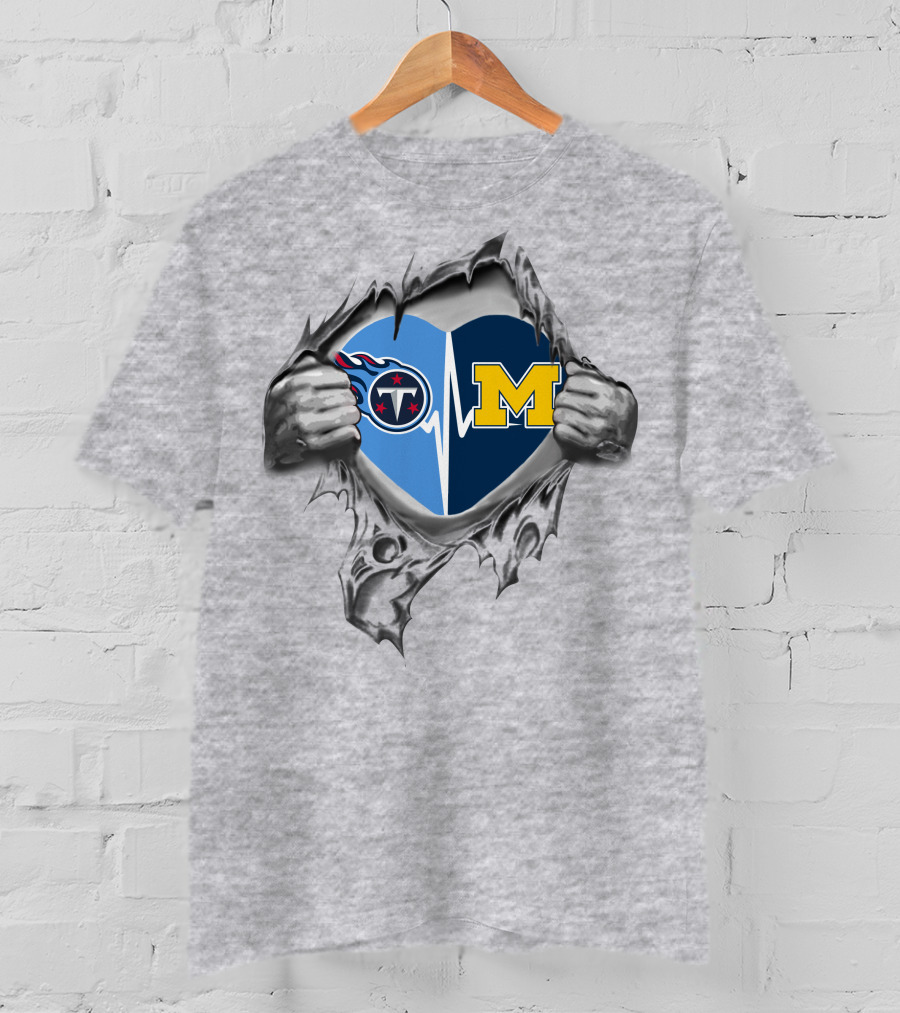 Michigan Wolverines Tennessee Titans Heartbeat Fusion T-Shirt