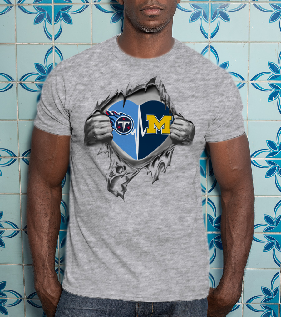 Michigan Wolverines Tennessee Titans Heartbeat Fusion T-Shirt
