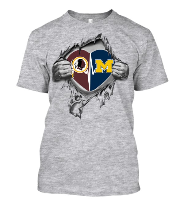 Heart Of Michigan Wolverines And Washington Redskins Loyalty T-Shirt