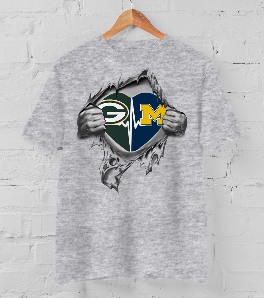 Green Bay Packers Michigan Wolverines Heartbeat Fan T-Shirt