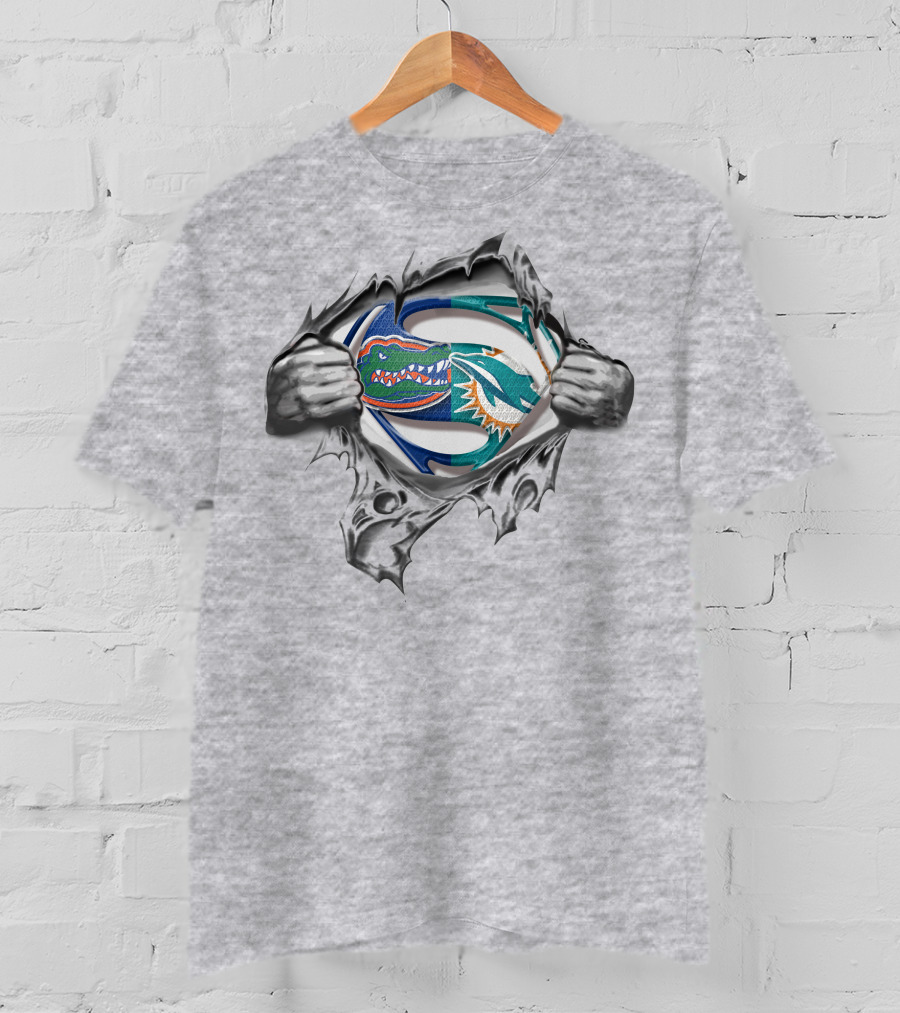 Dolphins Gators Superman Logo Crossover T-Shirt
