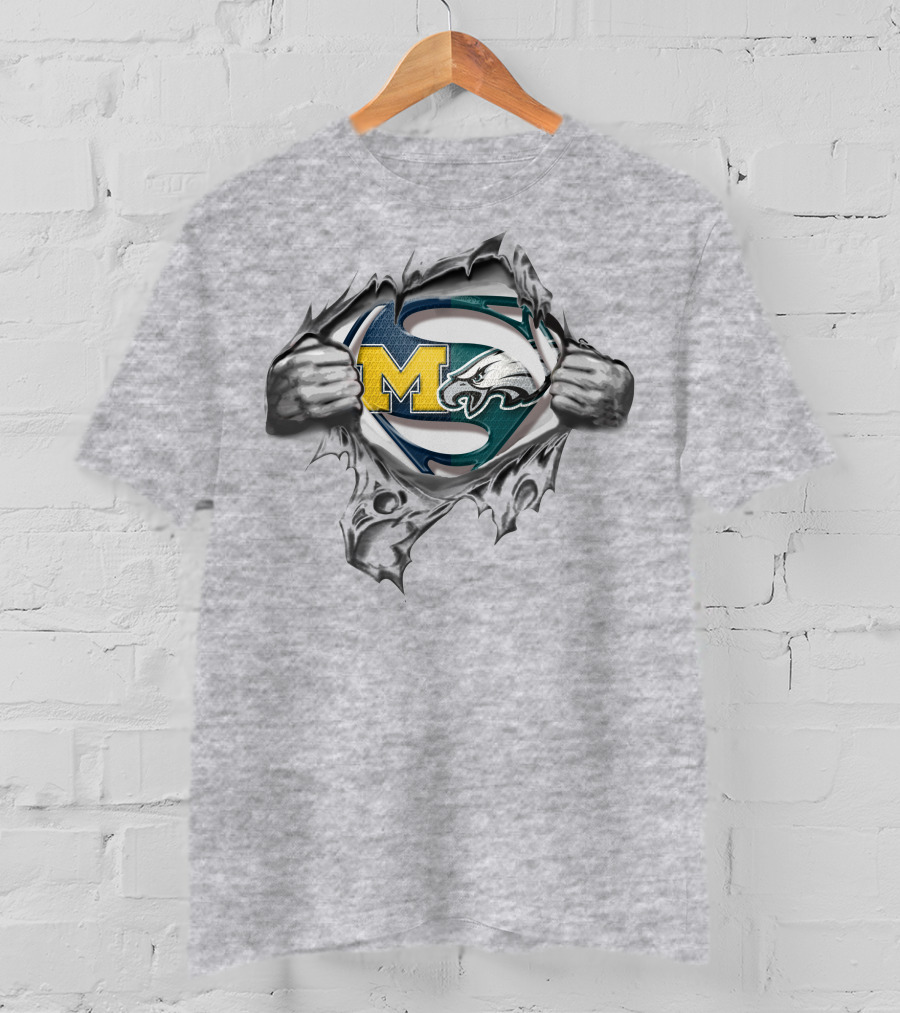 Eagles Wolverines Super Man Logo Mashup With Iconic Symbols T-Shirt