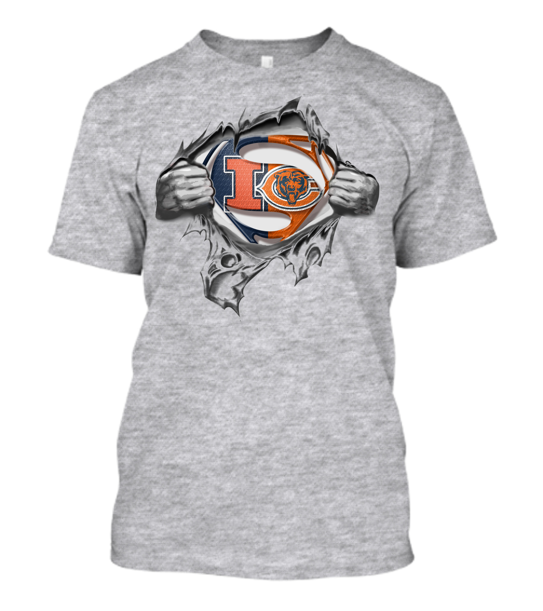 ILLINOIS Bears Super Man Logo Ripped Chest T-Shirt