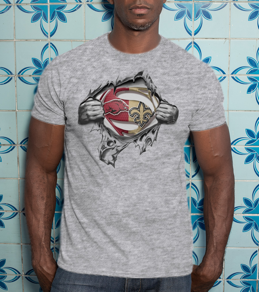 Razorbacks Saints Superman Logo Mashup T-Shirt