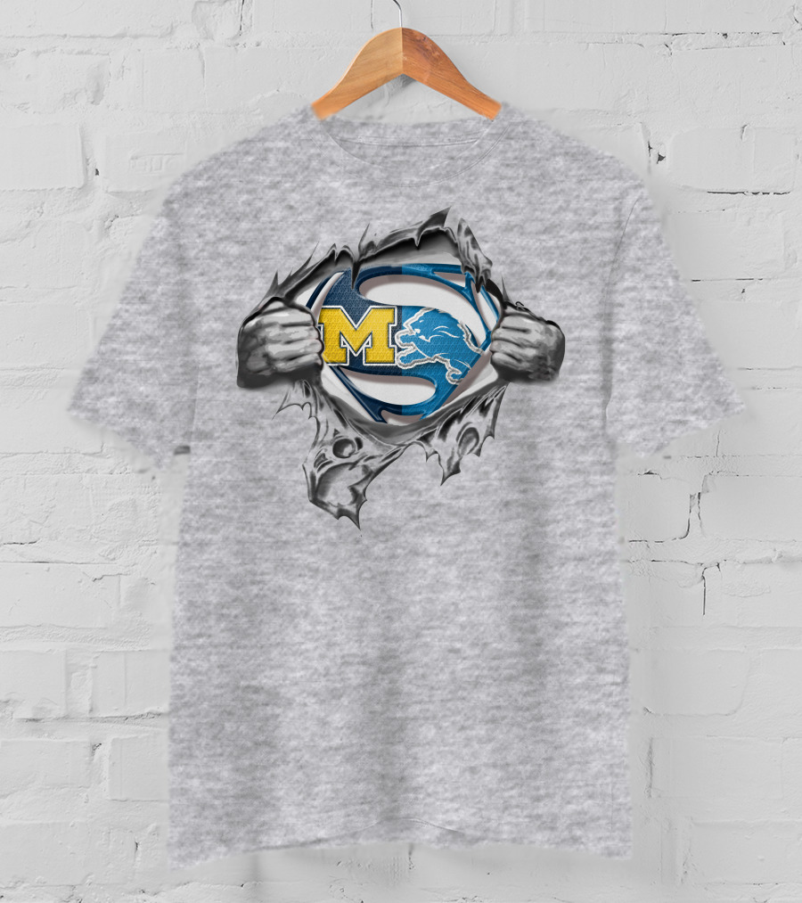 Wolverines Lions Superman Logo Crossover T-Shirt