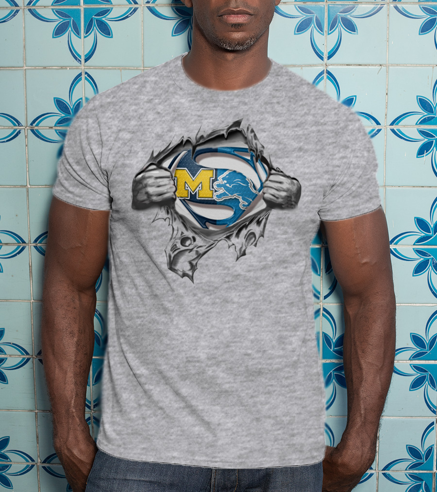 Wolverines Lions Superman Logo Crossover T-Shirt