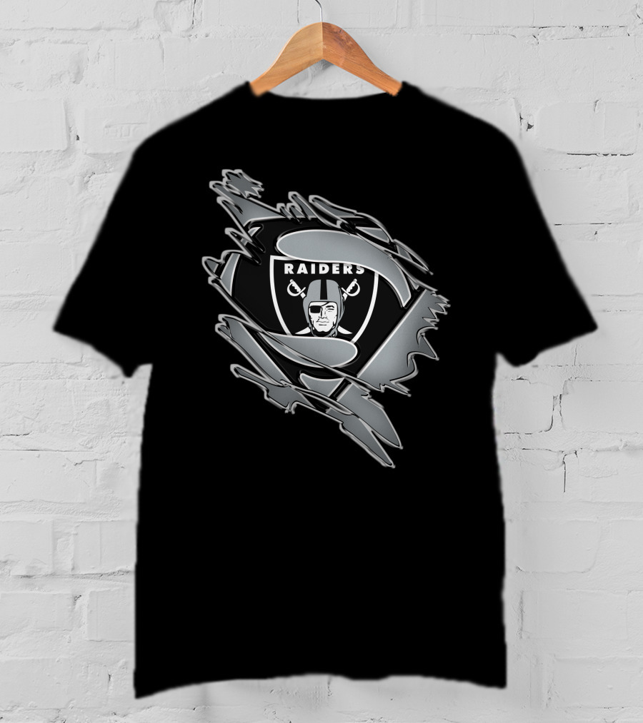 Raiders Shield Emblem With Torn Superhero Suit T-Shirt