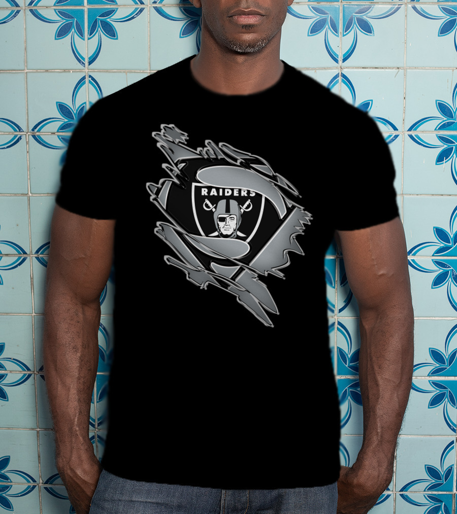 Raiders Shield Emblem With Torn Superhero Suit T-Shirt
