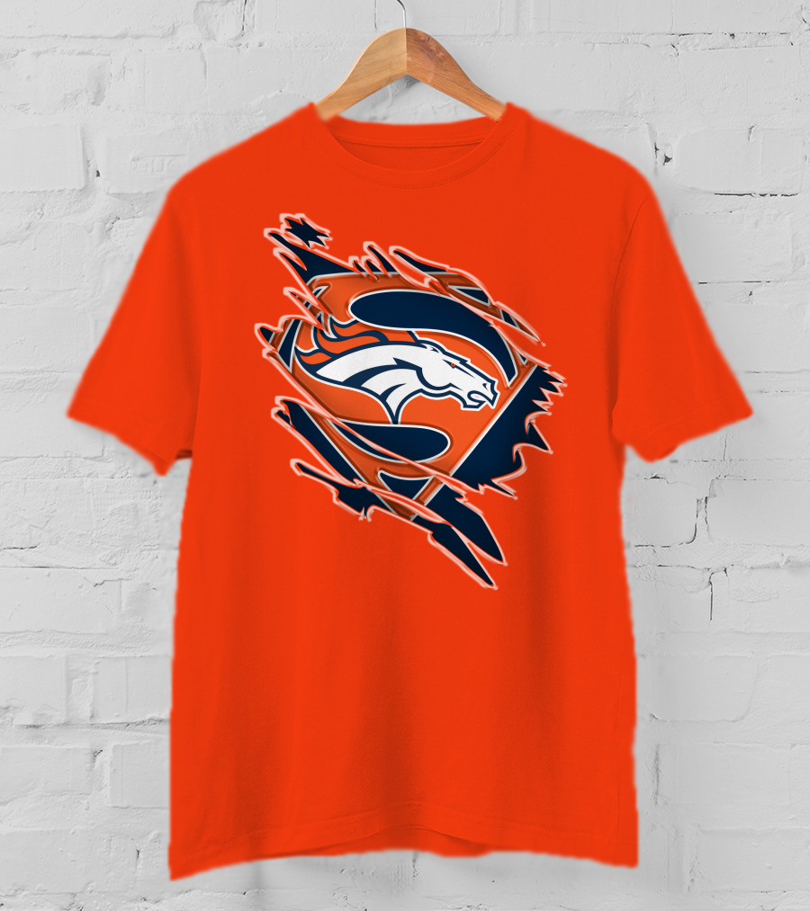 Broncos Super Logo Combines With Superhero Emblem On Bold Orange T-Shirt