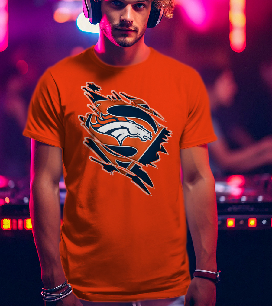 Broncos Super Logo Combines With Superhero Emblem On Bold Orange T-Shirt