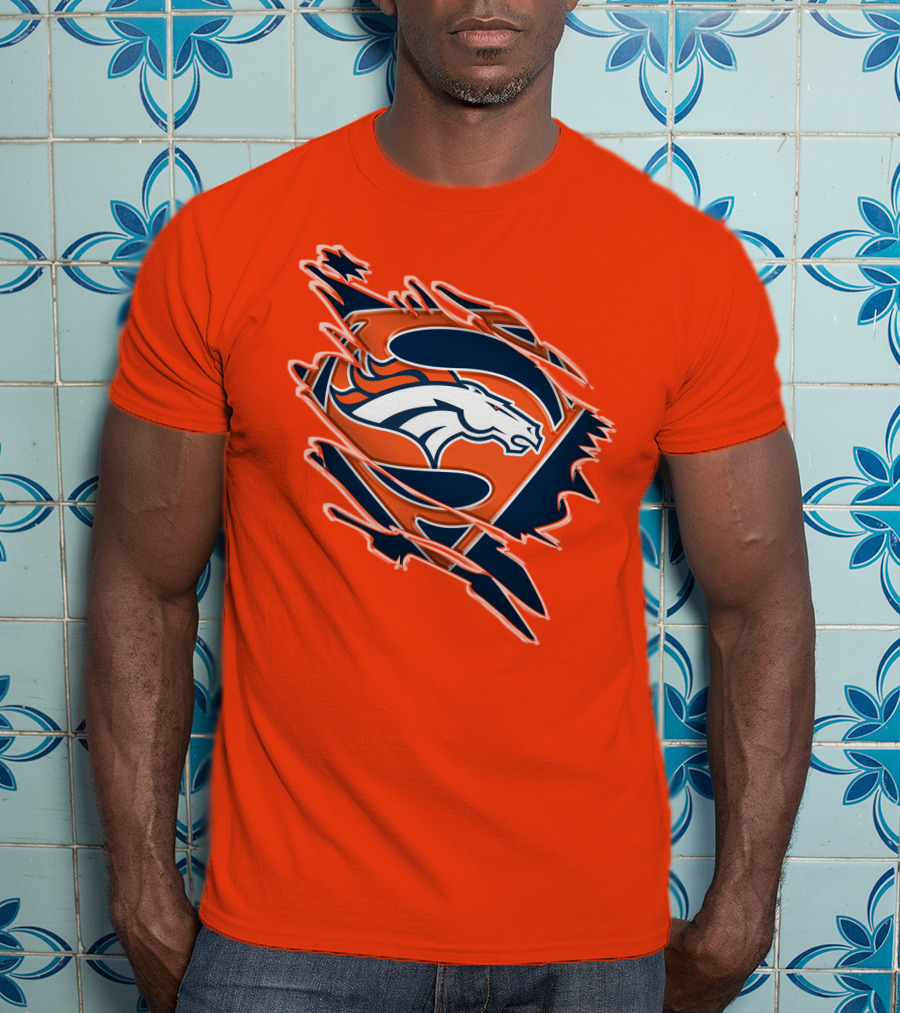 Broncos Super Logo Combines With Superhero Emblem On Bold Orange T-Shirt