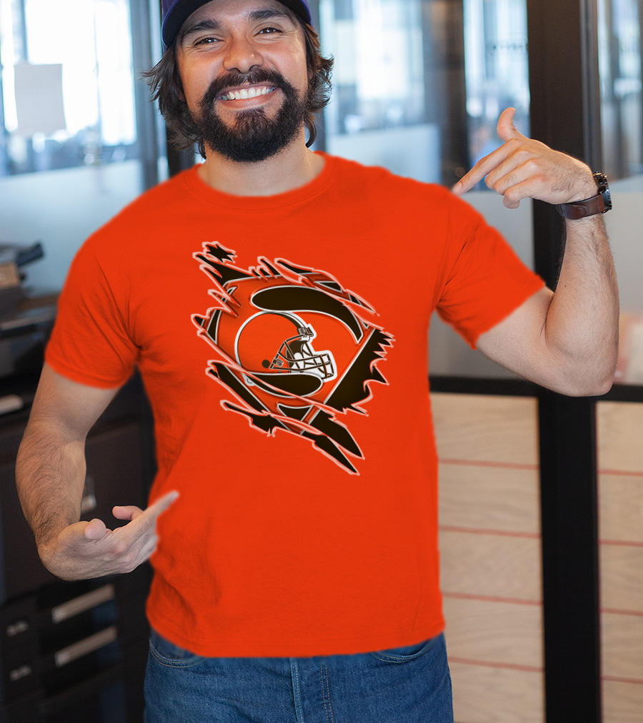 Cleveland Browns Superman Logo Helmet Icon Superhero Fan T-Shirt
