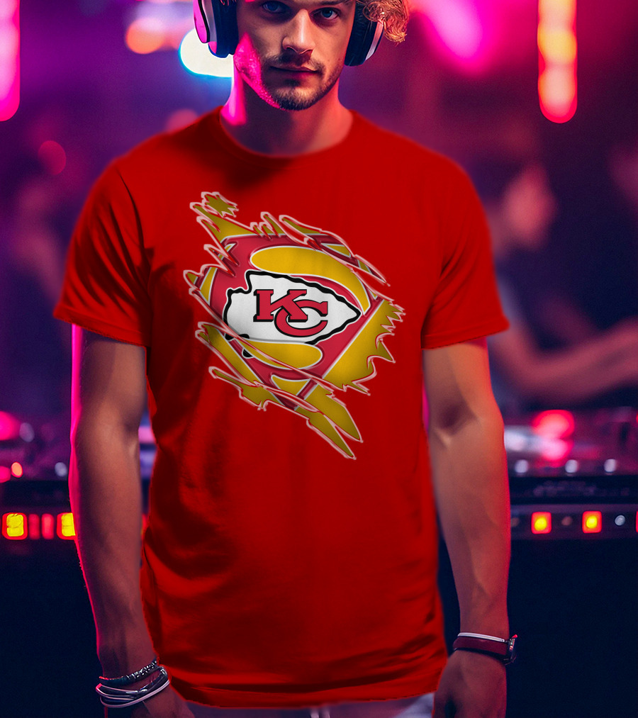 Kansas City Chiefs Super Man Logo Design Red T-Shirt