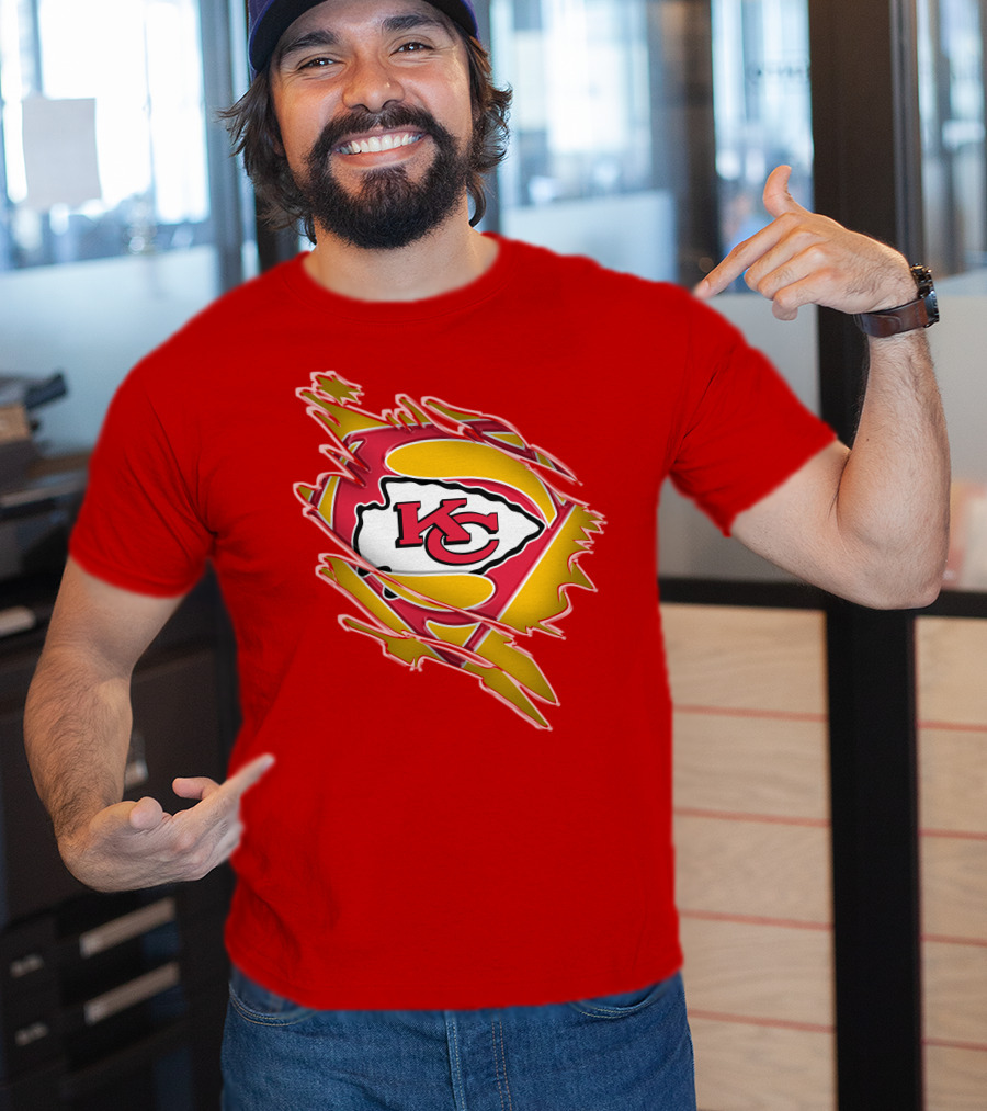 Kansas City Chiefs Super Man Logo Design Red T-Shirt