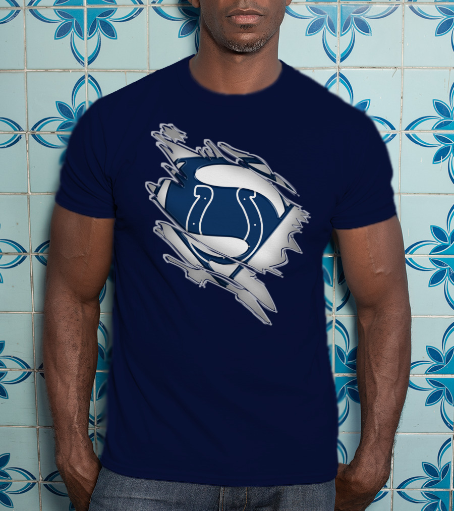 Colts Superman Logo Ripped Effect T-Shirt
