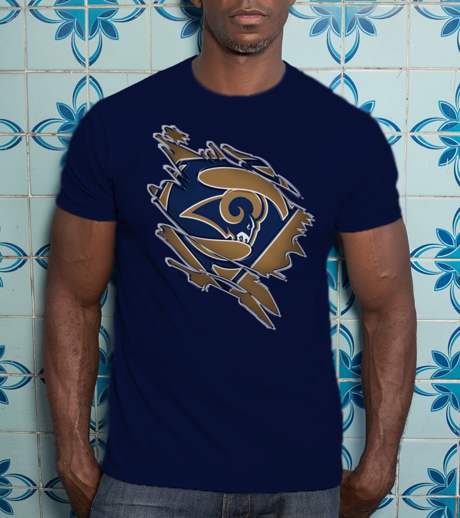 Rams Super Man Logo With Rip Effect T-Shirt