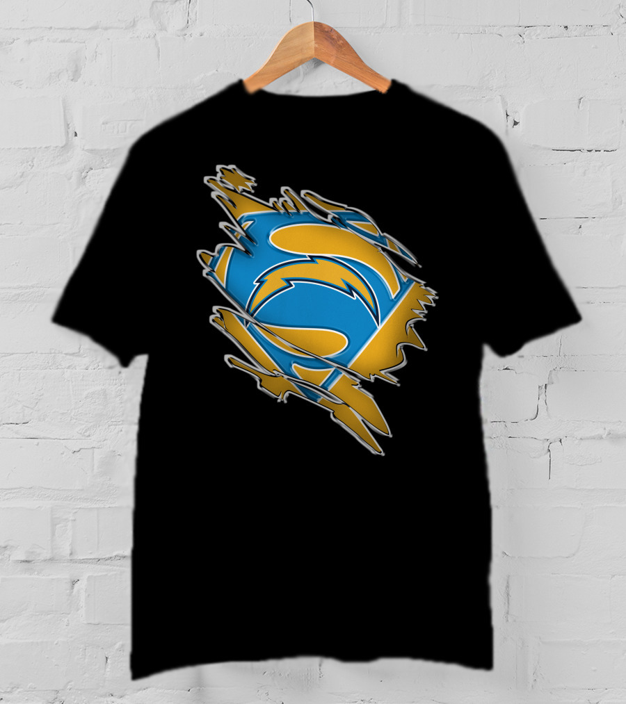 Chargers Superman Logo Blue And Yellow Comic Book T-Shirt