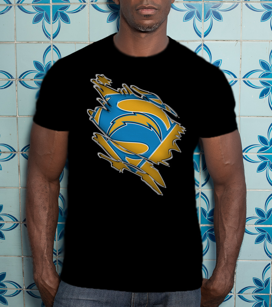 Chargers Superman Logo Blue And Yellow Comic Book T-Shirt