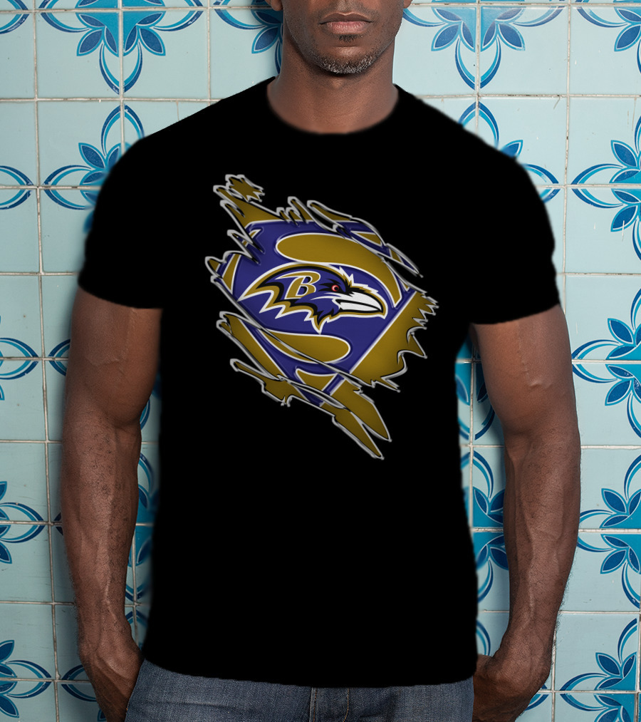 Baltimore Ravens Superhero Logo Burst T-Shirt