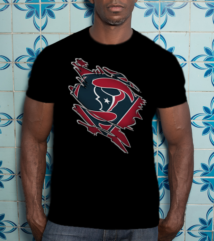 Texans Super Man Logo On Torn Background T-Shirt