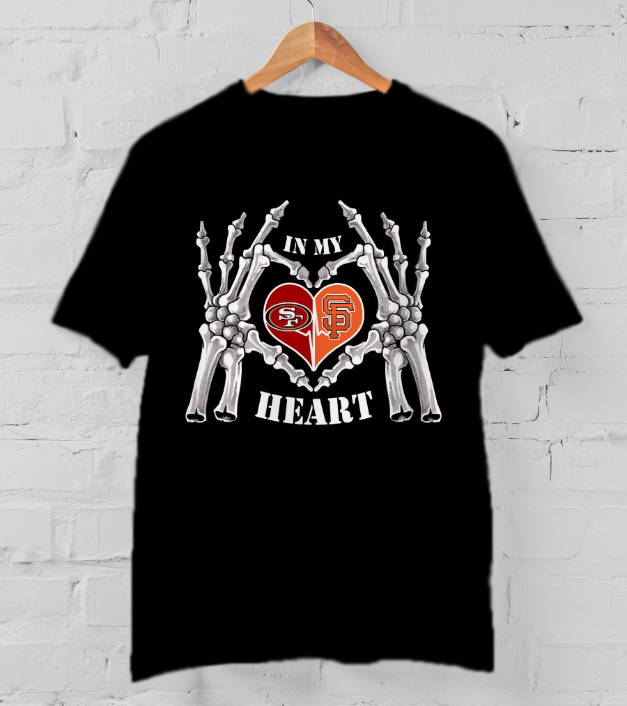 49ers Giants Skeleton Heart Halloween In My Heart T-Shirt