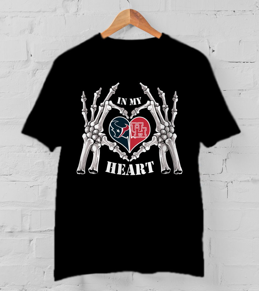 In My Heart Texans Houston Cougars Skeleton Hands Heart T-Shirt