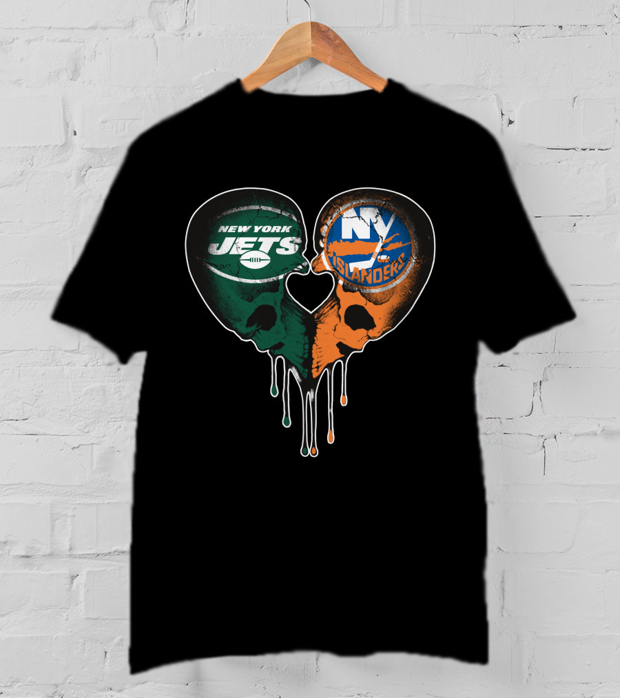 New York Jets NY Islanders Skull Heart Drip T-Shirt