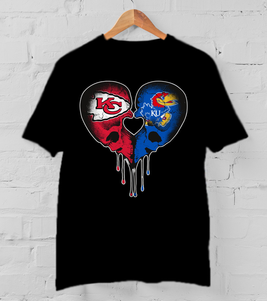 Chiefs KU Jayhawks Heart Skull T-Shirt