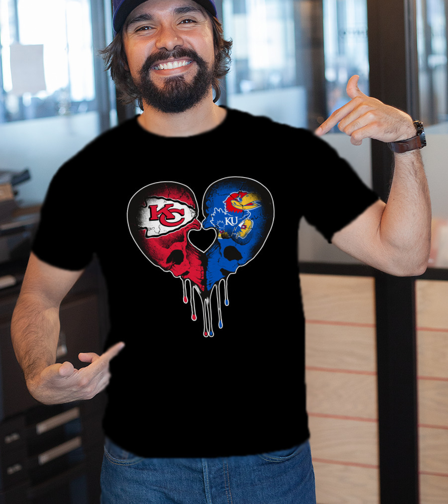 Chiefs KU Jayhawks Heart Skull T-Shirt