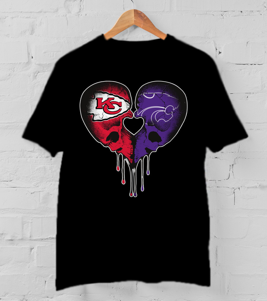 Chiefs Wildcats Heart Skulls T-Shirt