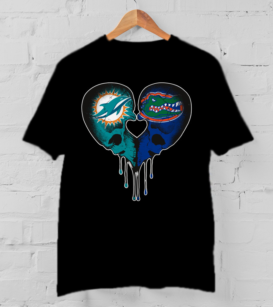 Heart Shaped Dolphins Gators Skulls Dripping T-Shirt