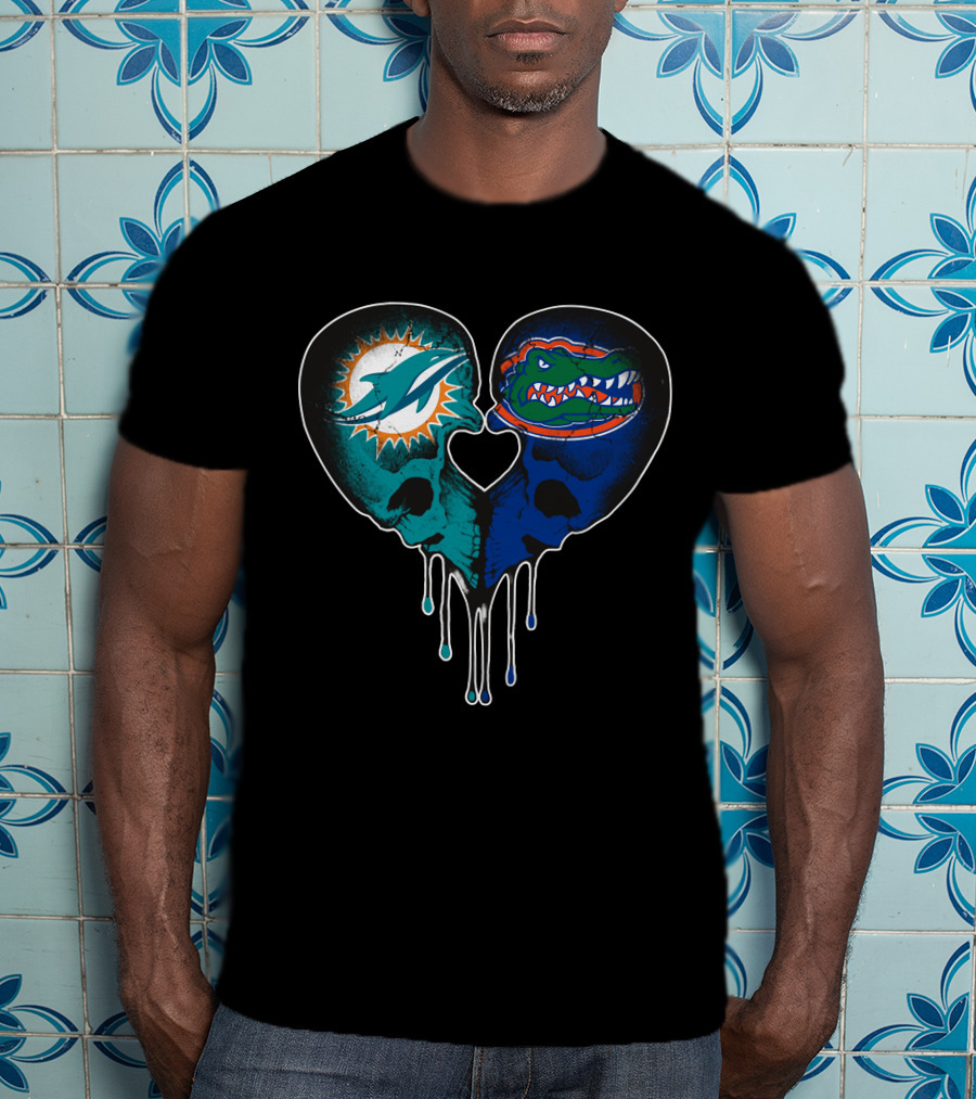 Heart Shaped Dolphins Gators Skulls Dripping T-Shirt