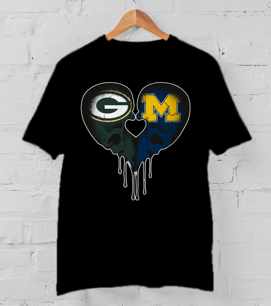 Packers And Michigan Wolverines Heart Fusion T-Shirt