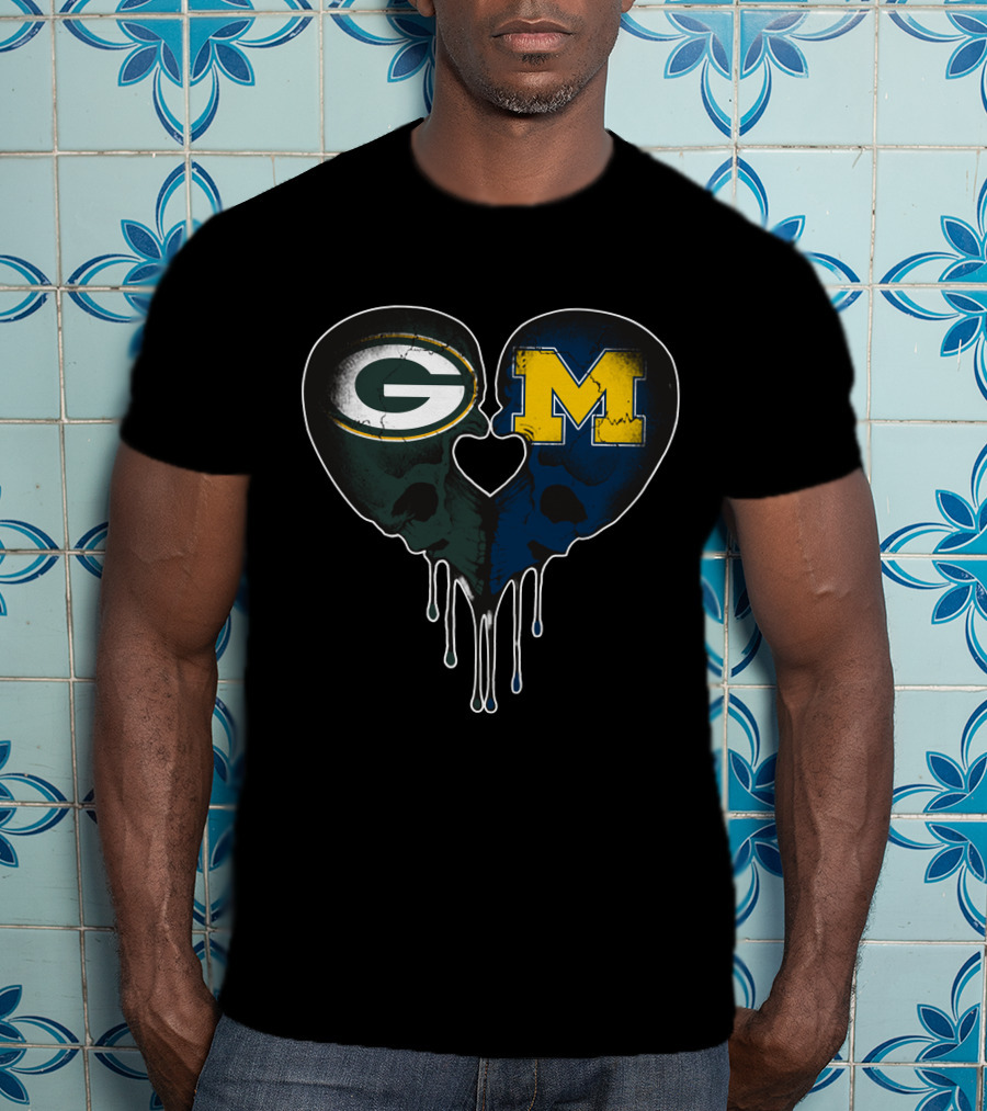 Packers And Michigan Wolverines Heart Fusion T-Shirt