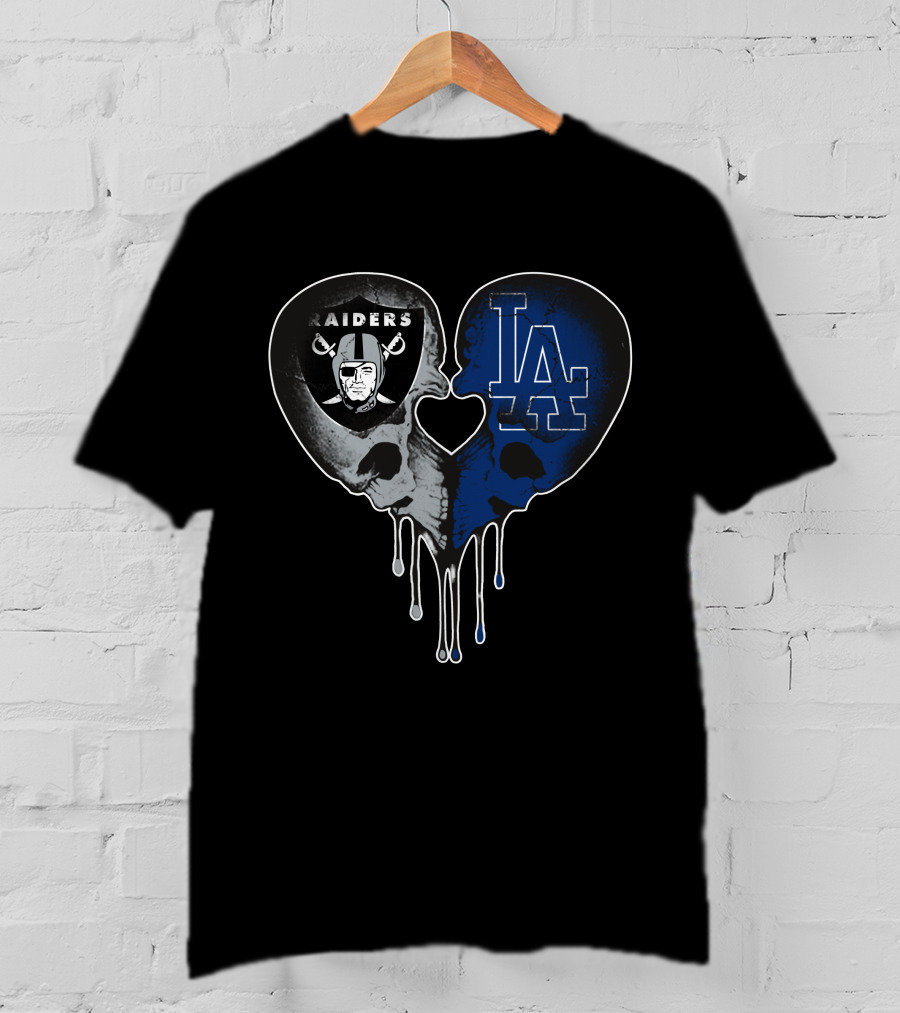 Raiders Dodgers Skull Heart Fusion T-Shirt
