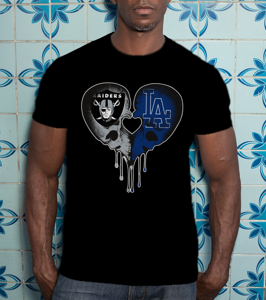 Raiders Dodgers Skull Heart Fusion T-Shirt