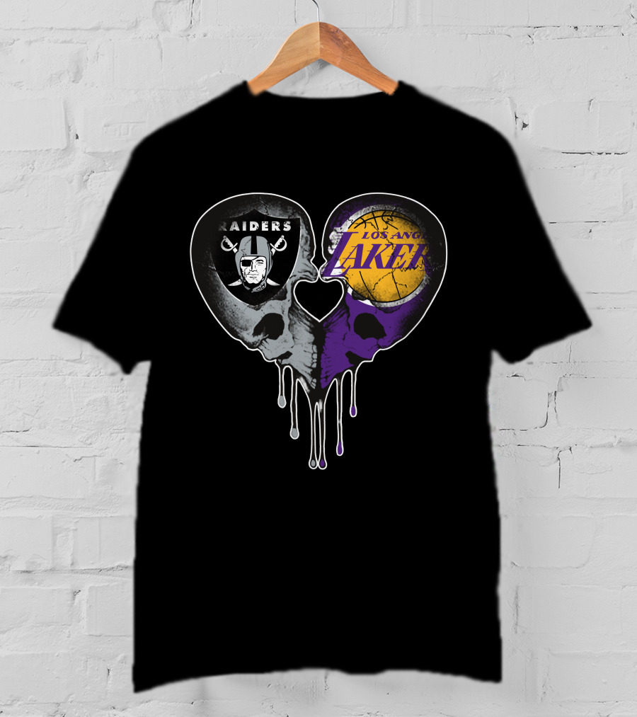Raiders Lakers Skull Heart Fusion T-Shirt