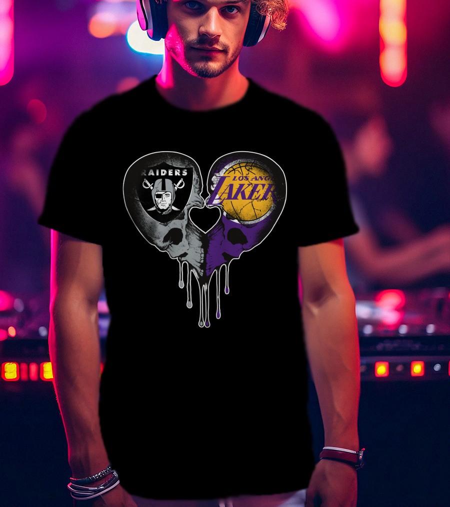 Raiders Lakers Skull Heart Fusion T-Shirt