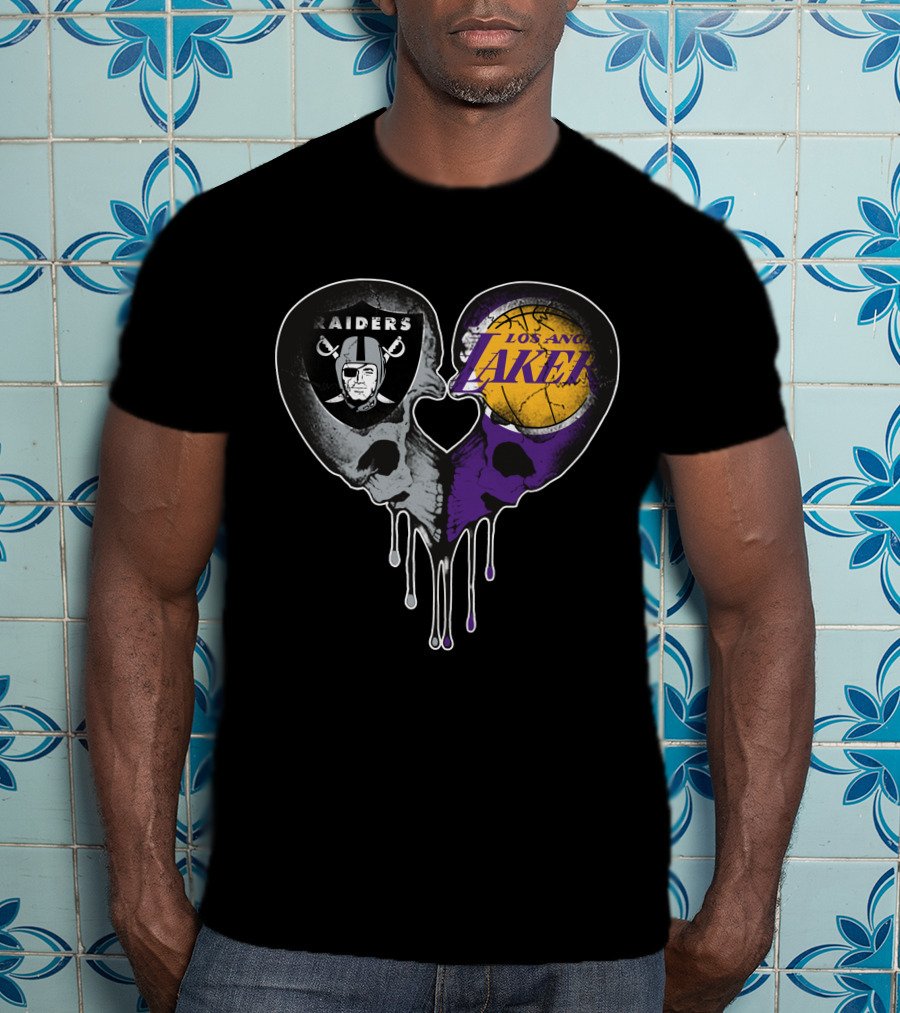 Raiders Lakers Skull Heart Fusion T-Shirt