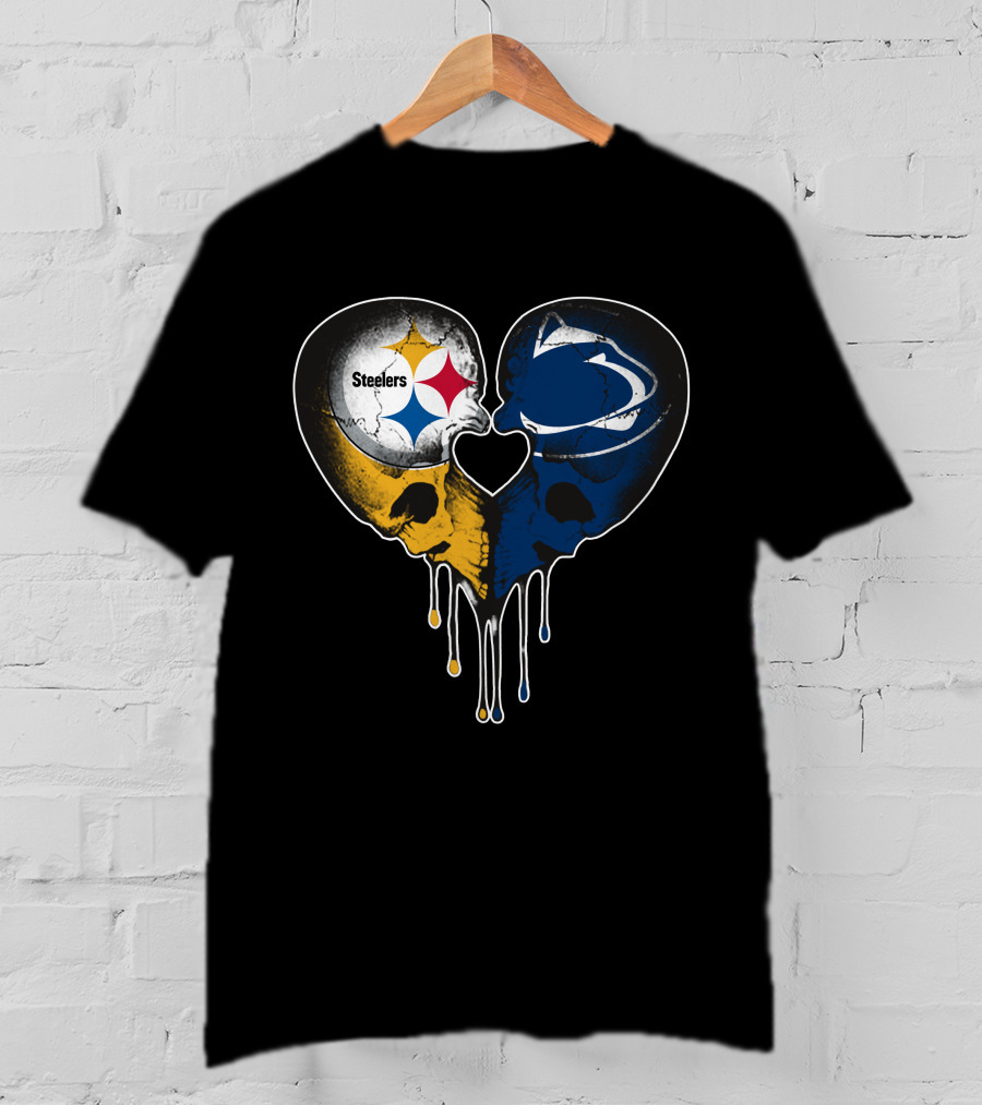 Steelers Lions Dripping Heart Skulls T-Shirt