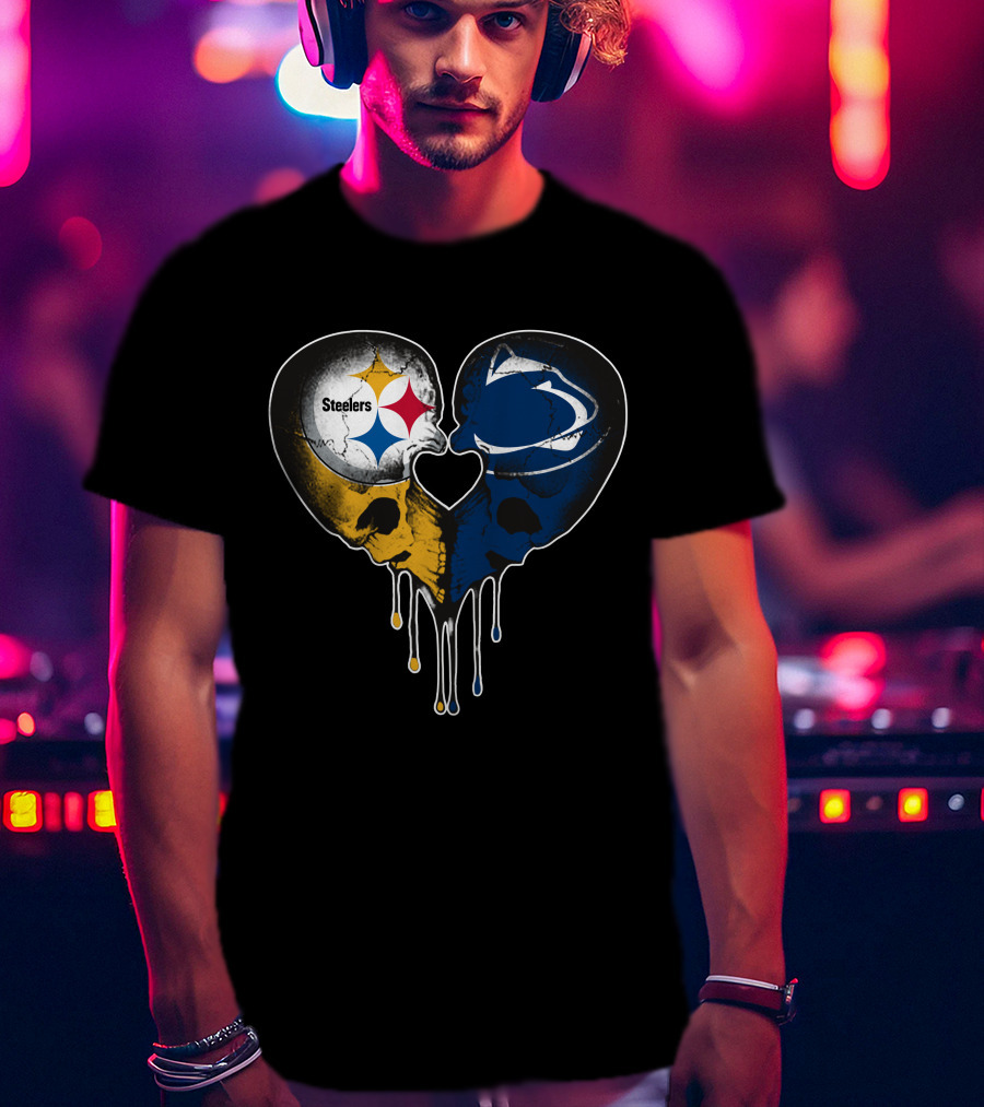 Steelers Lions Dripping Heart Skulls T-Shirt