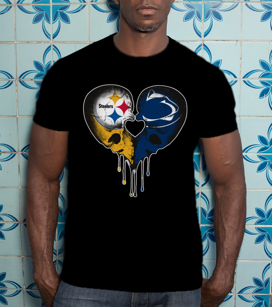Steelers Lions Dripping Heart Skulls T-Shirt