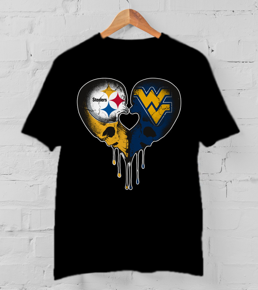 Steelers WVU Heart Skull Logo Fusion T-Shirt